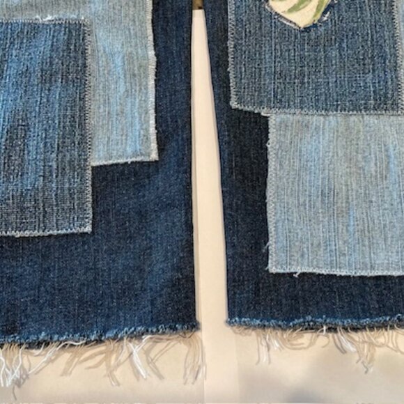 Upcycled, Reworked Applique Floral & Denim Patches, Talbot Jeans, SZ 12 Petite. - Picture 4 of 12